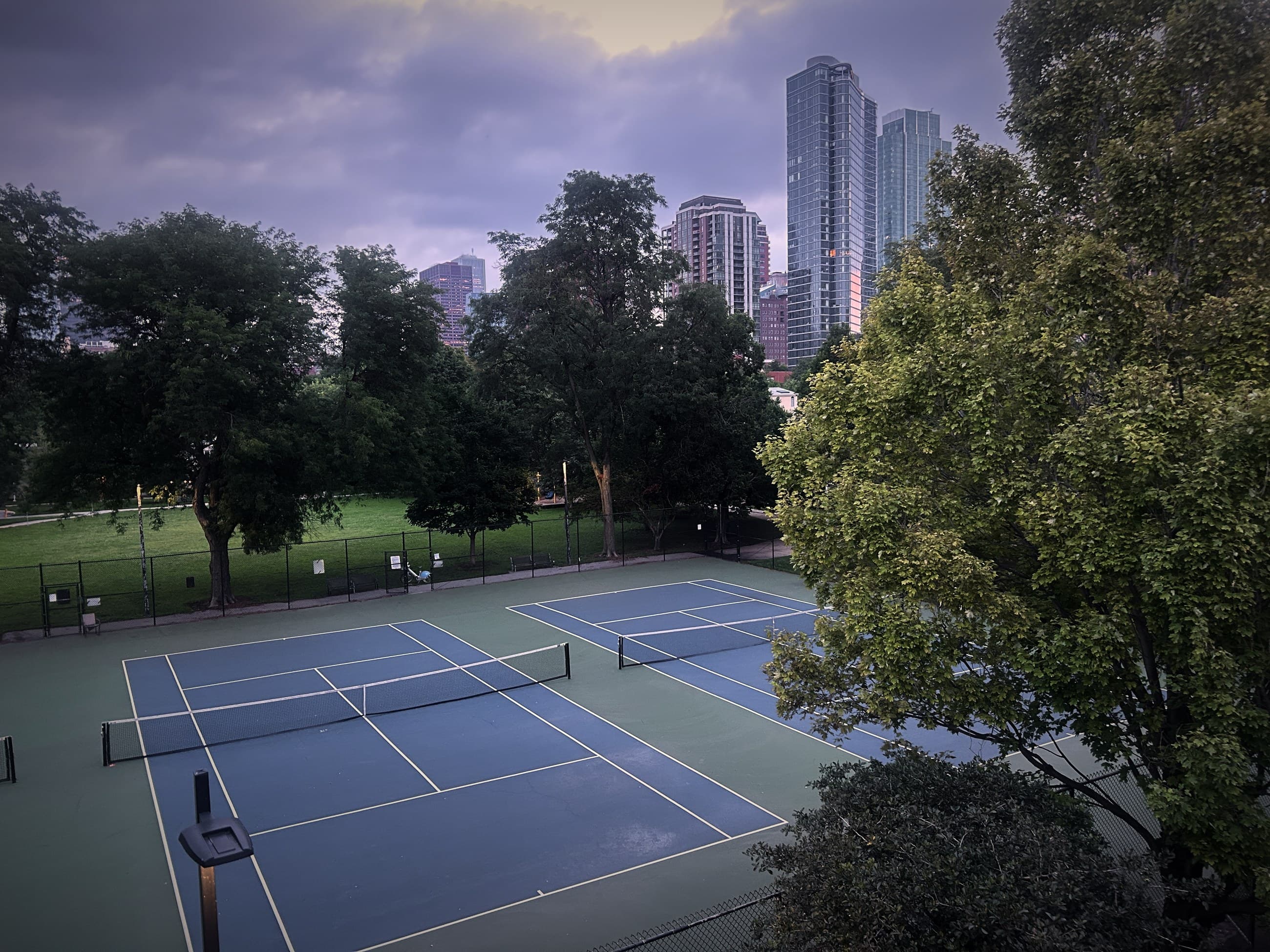 Chicago courts at dusk from above