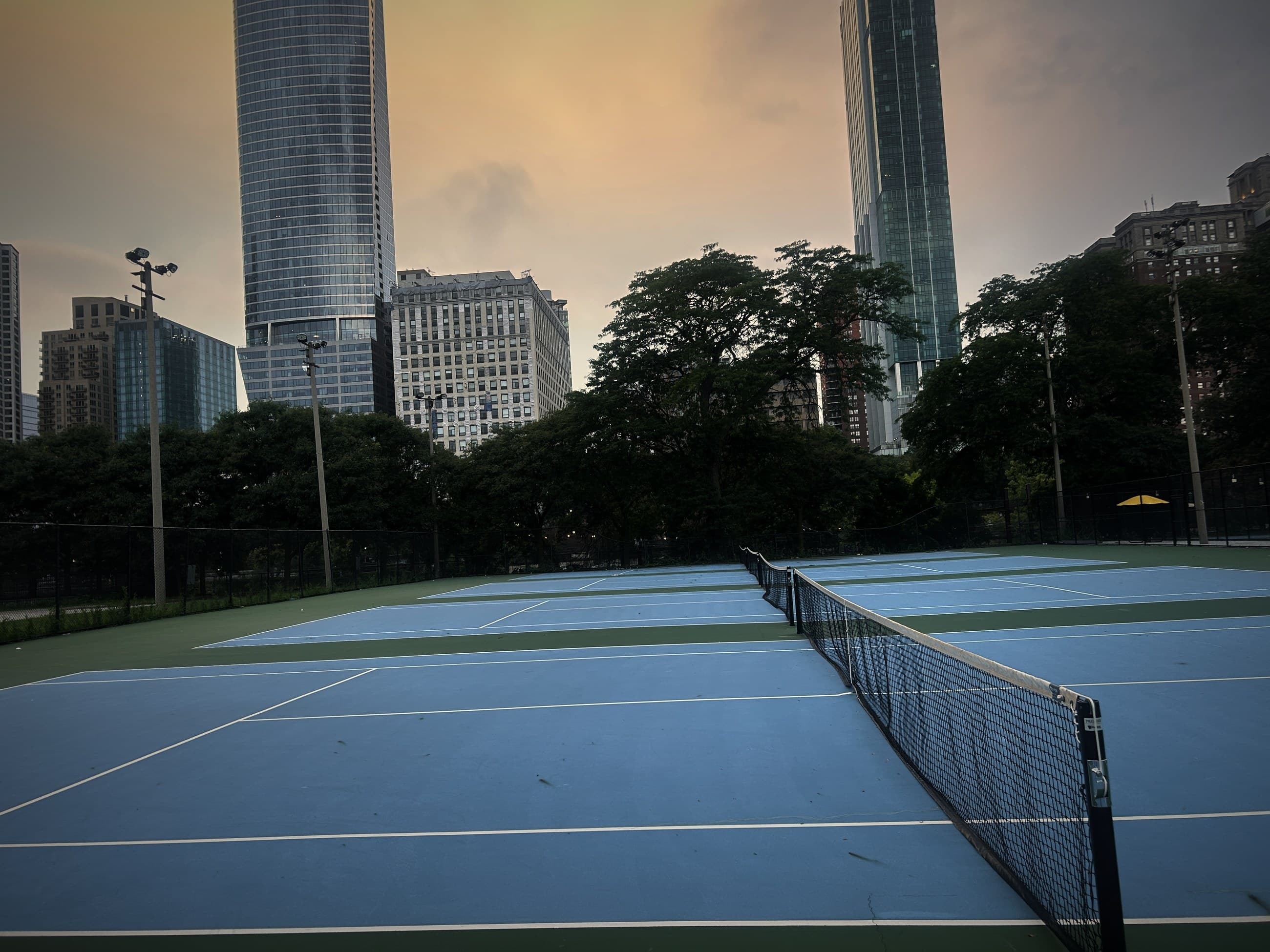Chicago courts at dusk